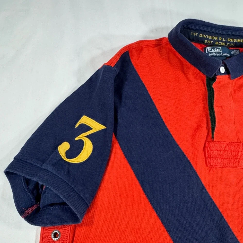 Polo Ralph Lauren Men's XL Red Navy 1st Division RL Regiment Custom Fit Polo